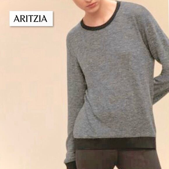 ARITZIA Wilfred High Low Crewneck Sweater Gray Black Color Block Trim XS Casual - Picture 13 of 13